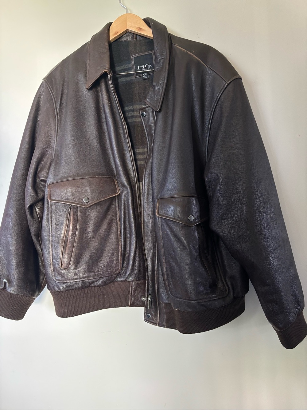 HG Men's Dark Brown Leather Bomber Jacket